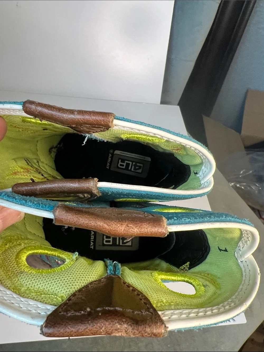 Ariat Kids Youth Fatbaby Cowgirl Western Brown Boots Size 1 Teal Pink Lime